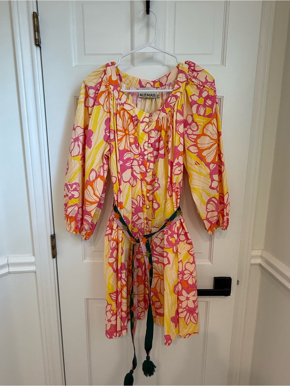 Alemais Pink & Yellow Floral Cotton Mini Dress with Belt - AU12/US8 - Picture 2 of 13